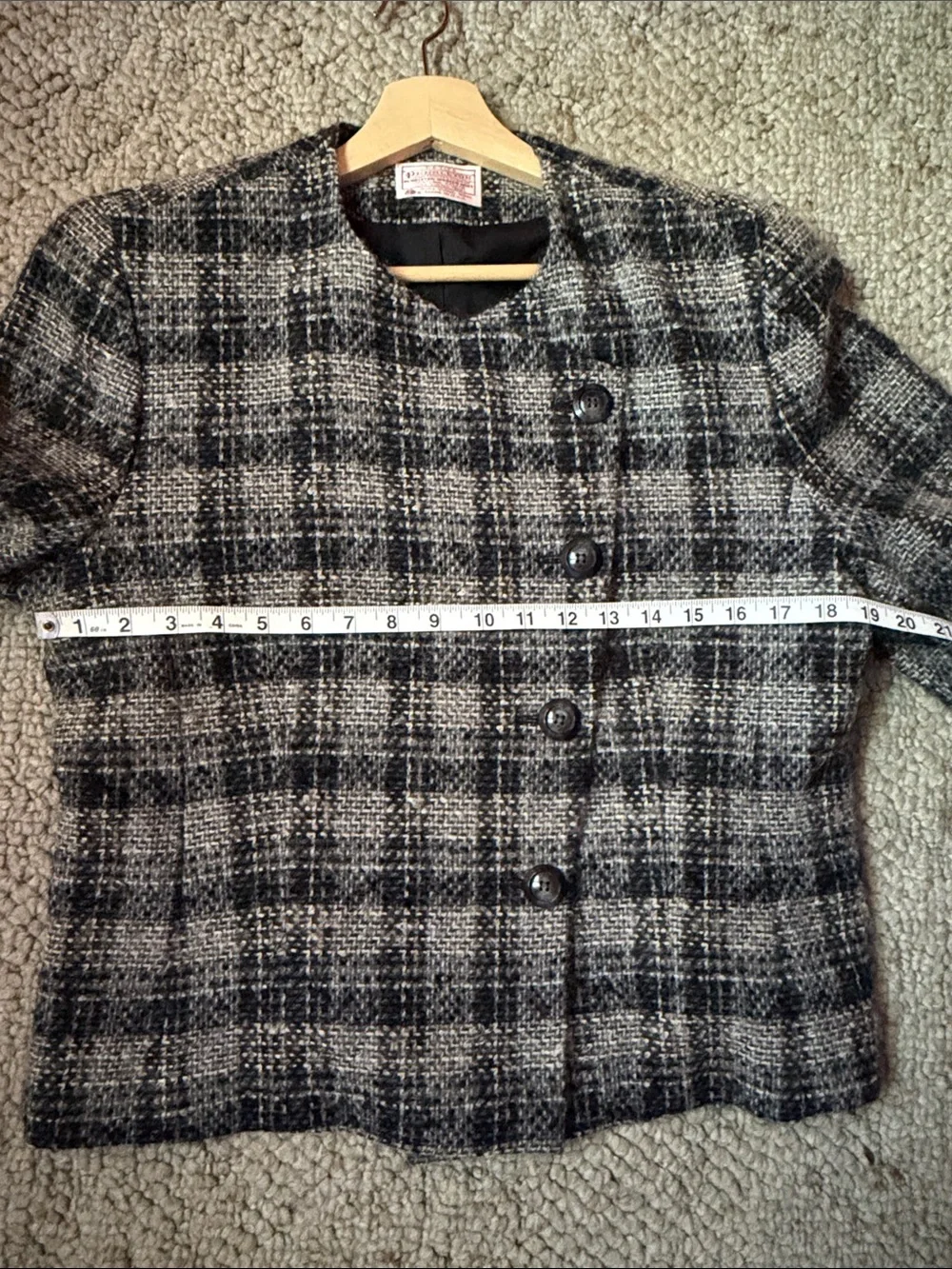Pendleton Vintage Black & Gray Plaid Boxy Wool Jacket